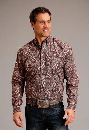 Stetson Mens Siren Paisley Wine 100% Cotton L/S Shirt Budget Friendly Street Comfort Stetson Mens Siren Paisley Wine 100% Cotton L/S Shirt