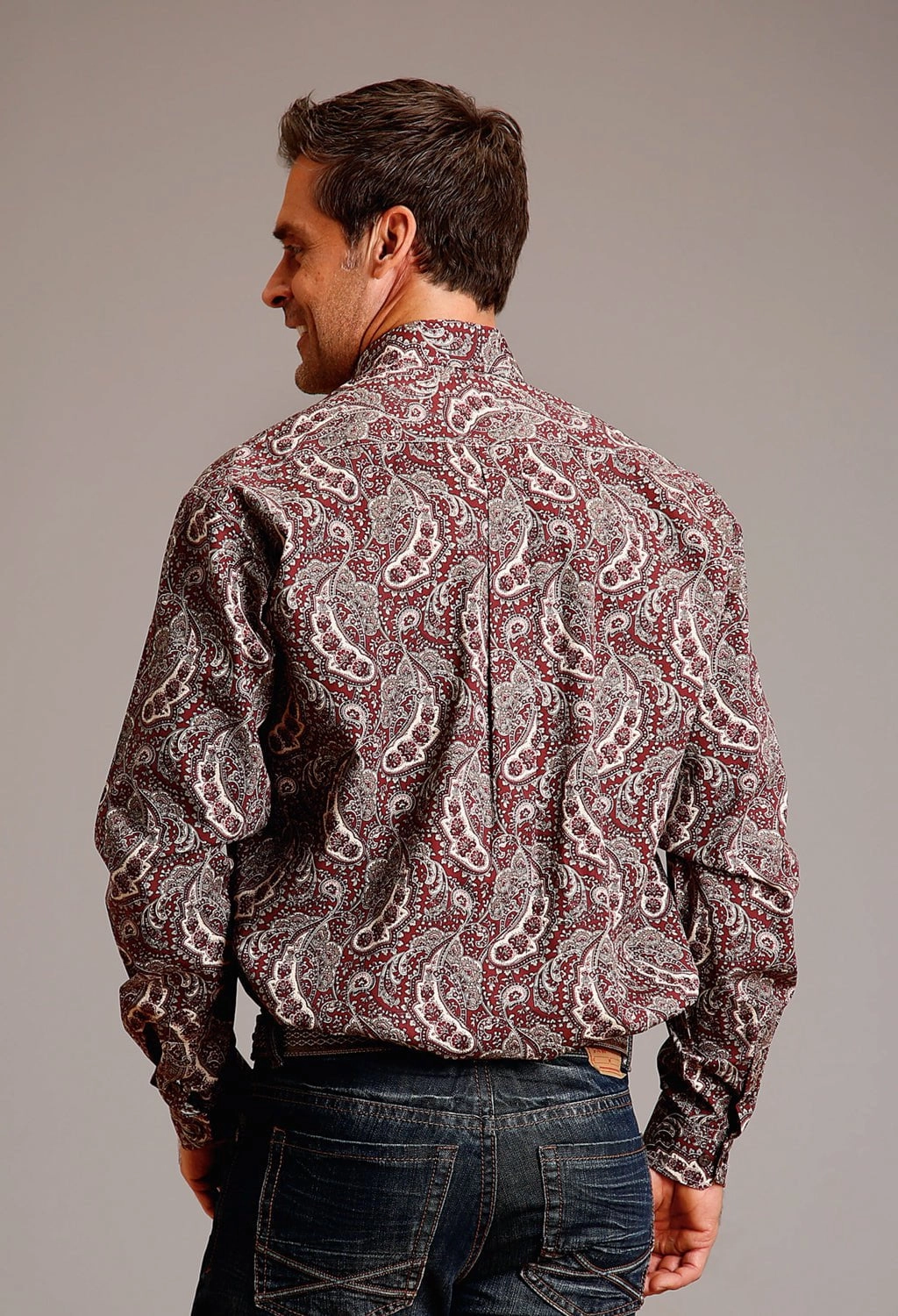 Stetson Mens Siren Paisley Wine 100% Cotton L/S Shirt Simple Style
