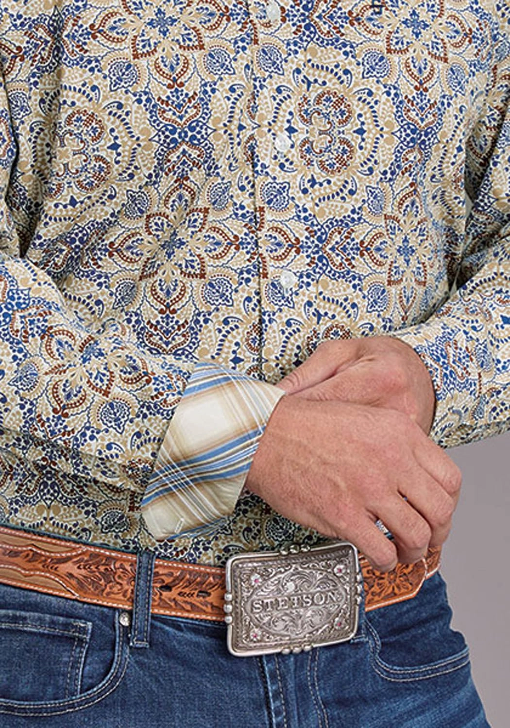 Patterned Texture Breathable Comfort Stetson Mens Summer Medallion Paisley Blue 100% Cotton 1 Pkt L/S Shirt