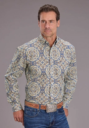 Stetson Mens Summer Medallion Paisley Blue 100% Cotton 1 Pkt L/S Shirt Quick Dry Technology Stetson Mens Summer Medallion Paisley Blue 100% Cotton 1 Pkt L/S Shirt Comfortable Look