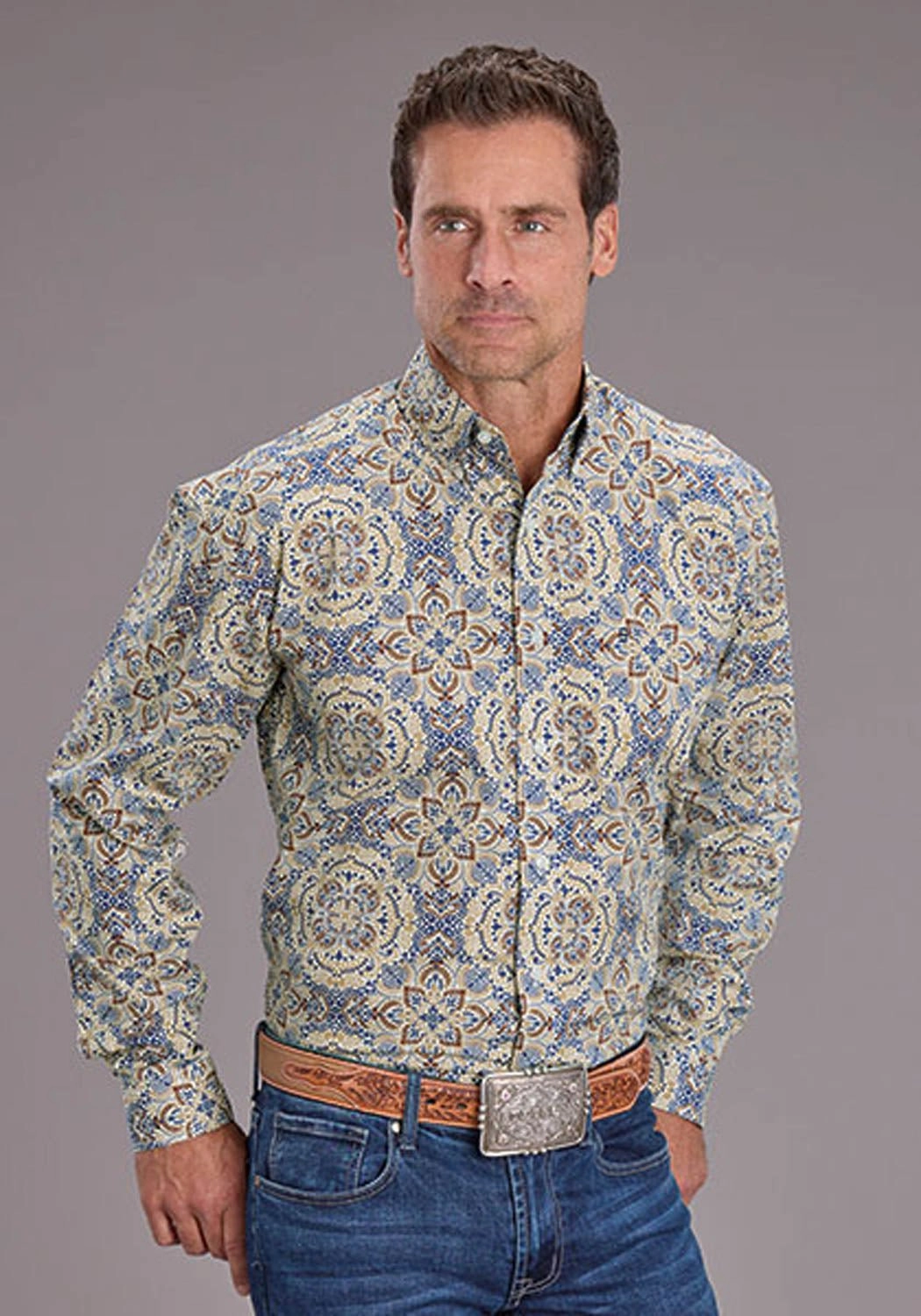 Stetson Mens Summer Medallion Paisley Blue 100% Cotton 1 Pkt L/S Shirt Summer Vibes