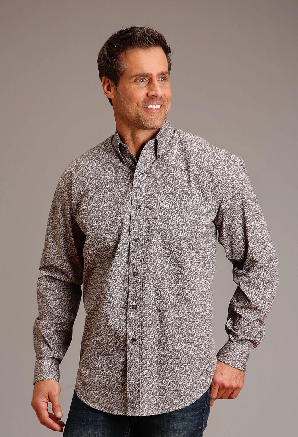 Loose style Smart Look Stetson Mens Vintage Floral Grey 100% Cotton L/S Shirt