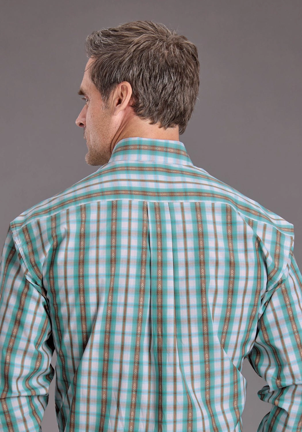 Stetson Mens Vintage Plaid Turquoise 100% Cotton 1 Pkt L/S Shirt Cooling Mesh Lining adult clothing