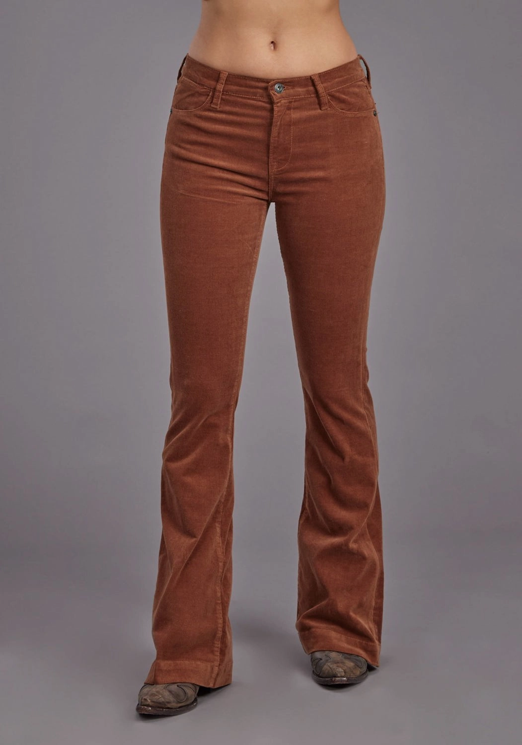 Anti Static Treatment Stylish Vibrant Stetson Womens 921 High Waist Flare Corduroy Brown Cotton Blend Jeans