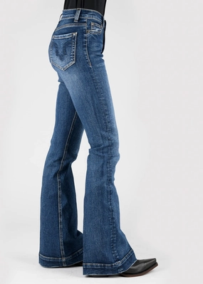 Stetson Womens 921 High Waist Flare Deco Dark Wash Cotton Blend Jeans Slim Twist Sleek Fit Comfortable Waist Stetson Womens 921 High Waist Flare Deco Dark Wash Cotton Blend Jeans