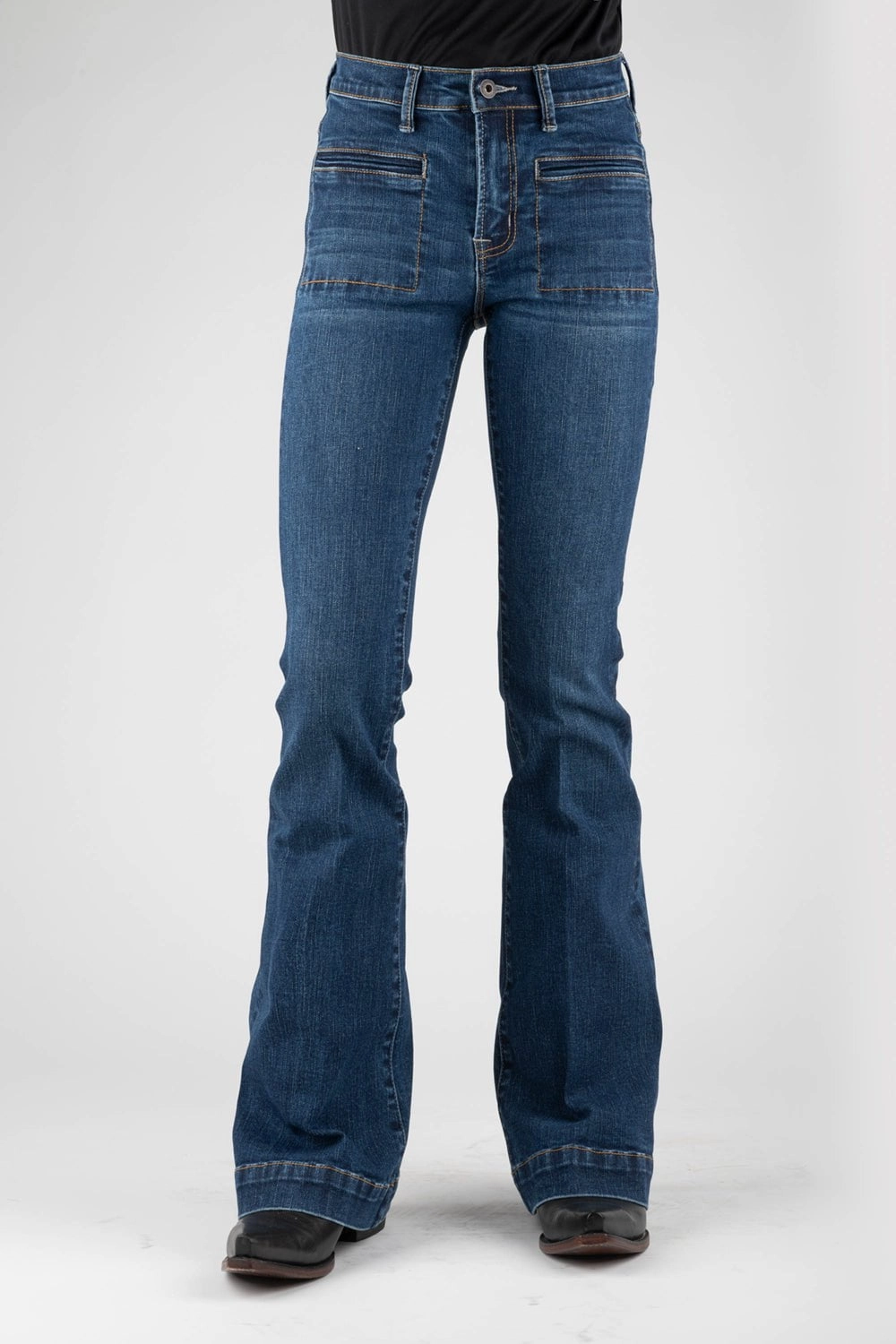 Ready to Wear Neutral Lightweight Stetson Womens 921 Plain Back Flare Blue Cotton Blend Jeans