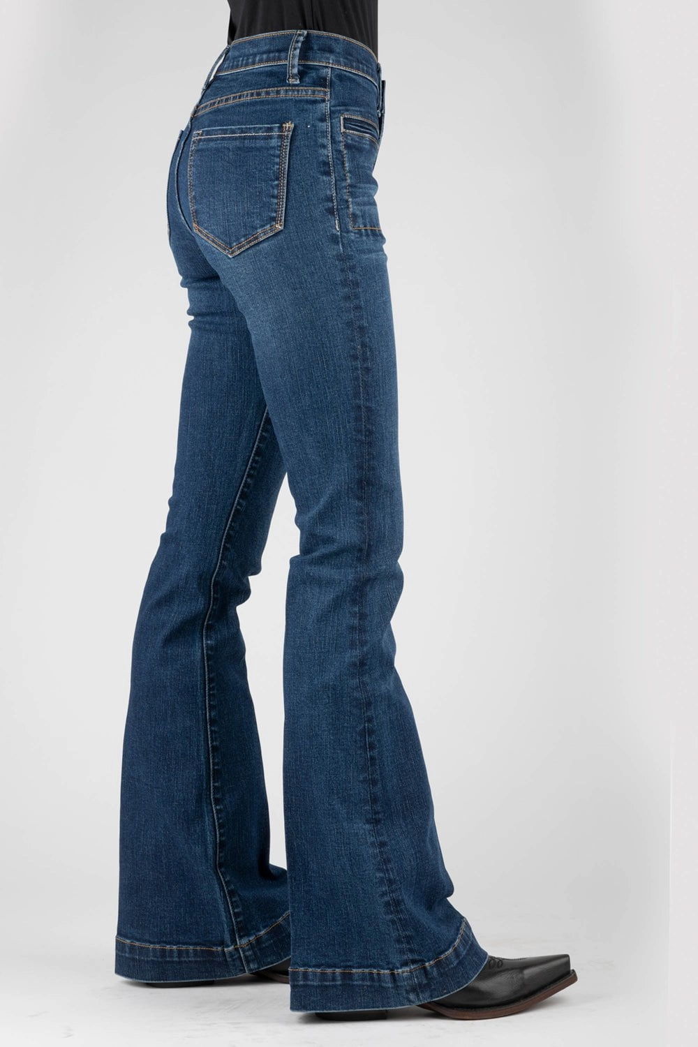 Stetson Womens 921 Plain Back Flare Blue Cotton Blend Jeans Casual Edge