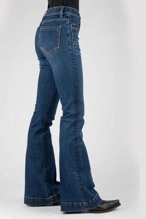 Stetson Womens 921 Plain Back Flare Blue Cotton Blend Jeans Smart Look Stetson Womens 921 Plain Back Flare Blue Cotton Blend Jeans Casual Edge