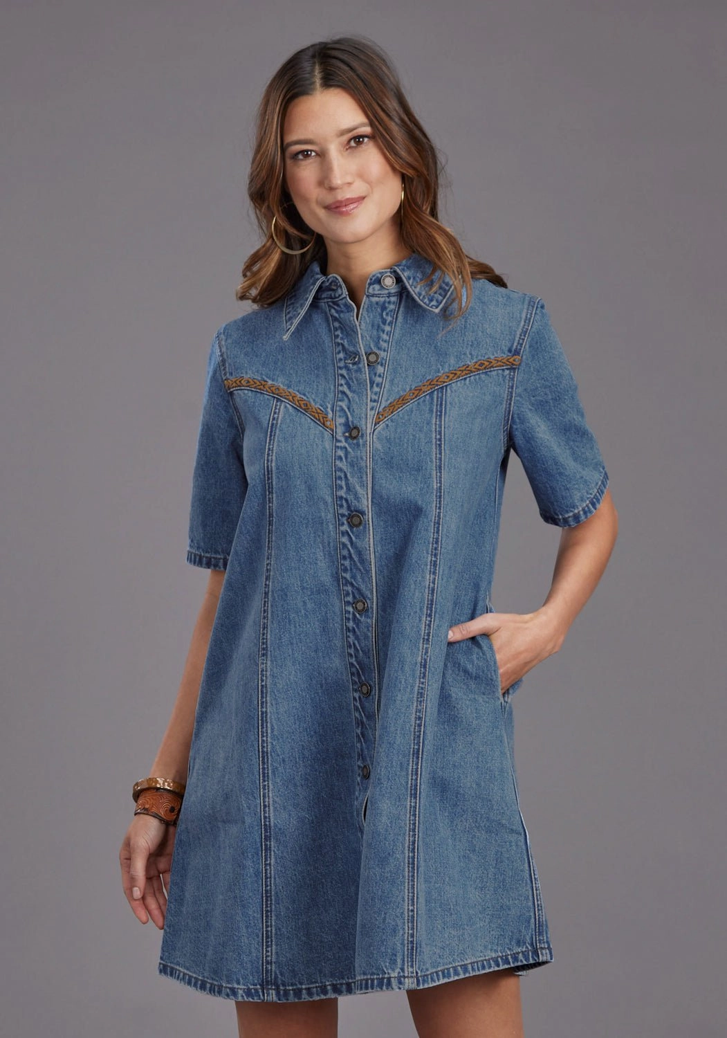 Seasonal piece Stetson Womens Antique Nickle Blue 100% Cotton S/S Dress