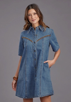 Stetson Womens Antique Nickle Blue 100% Cotton S/S Dress Go With Anything Chill Outfit Relaxed Style Earthy Stetson Womens Antique Nickle Blue 100% Cotton S/S Dress