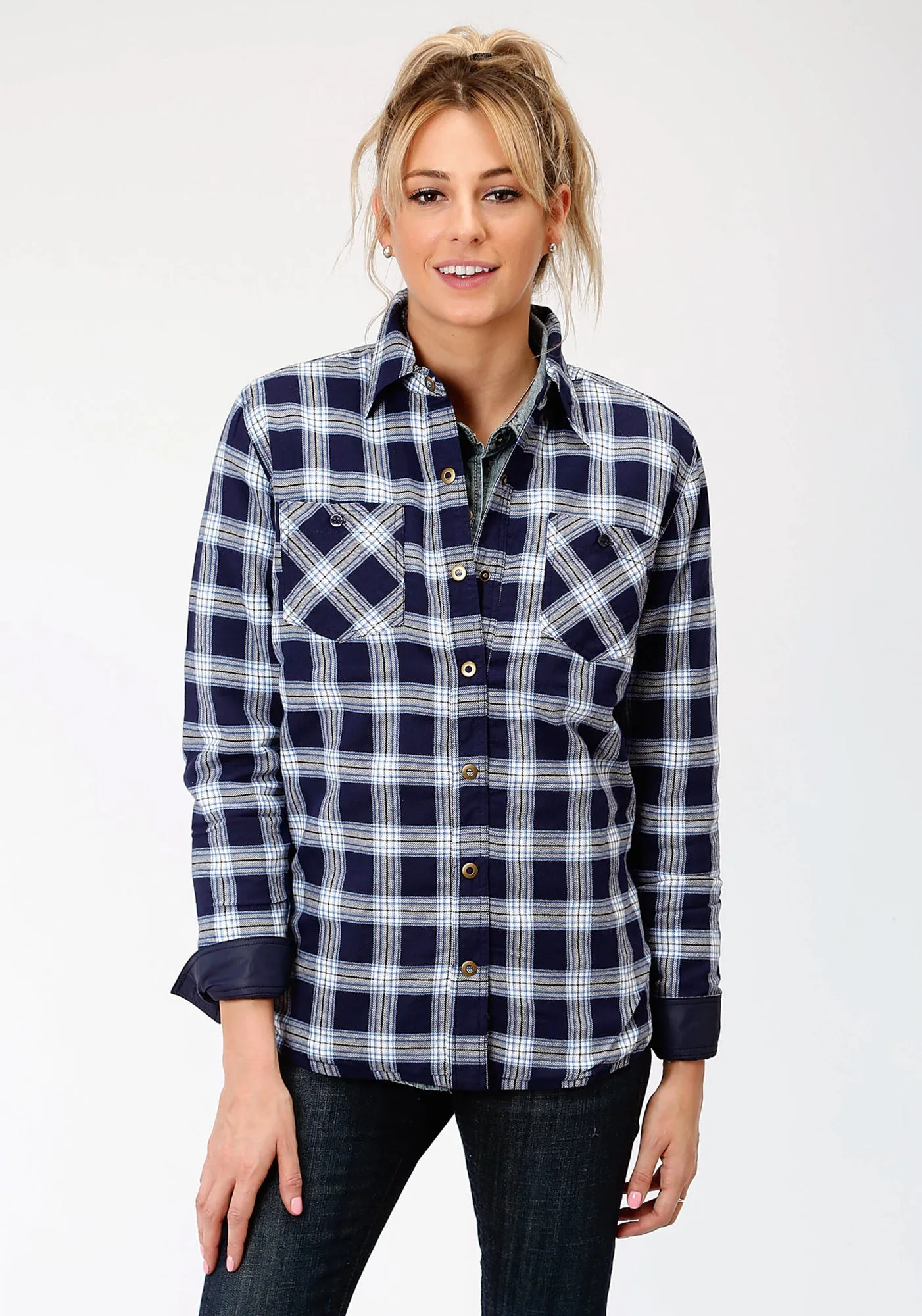 Roper Womens Navy/White Polyester Reversible Jacket Trend Friendly Flat Lock Stitching