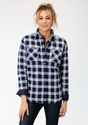 Straight fit Roper Womens Navy/White Polyester Reversible Jacket Roper Womens Navy/White Polyester Reversible Jacket Trend Friendly Flat Lock Stitching