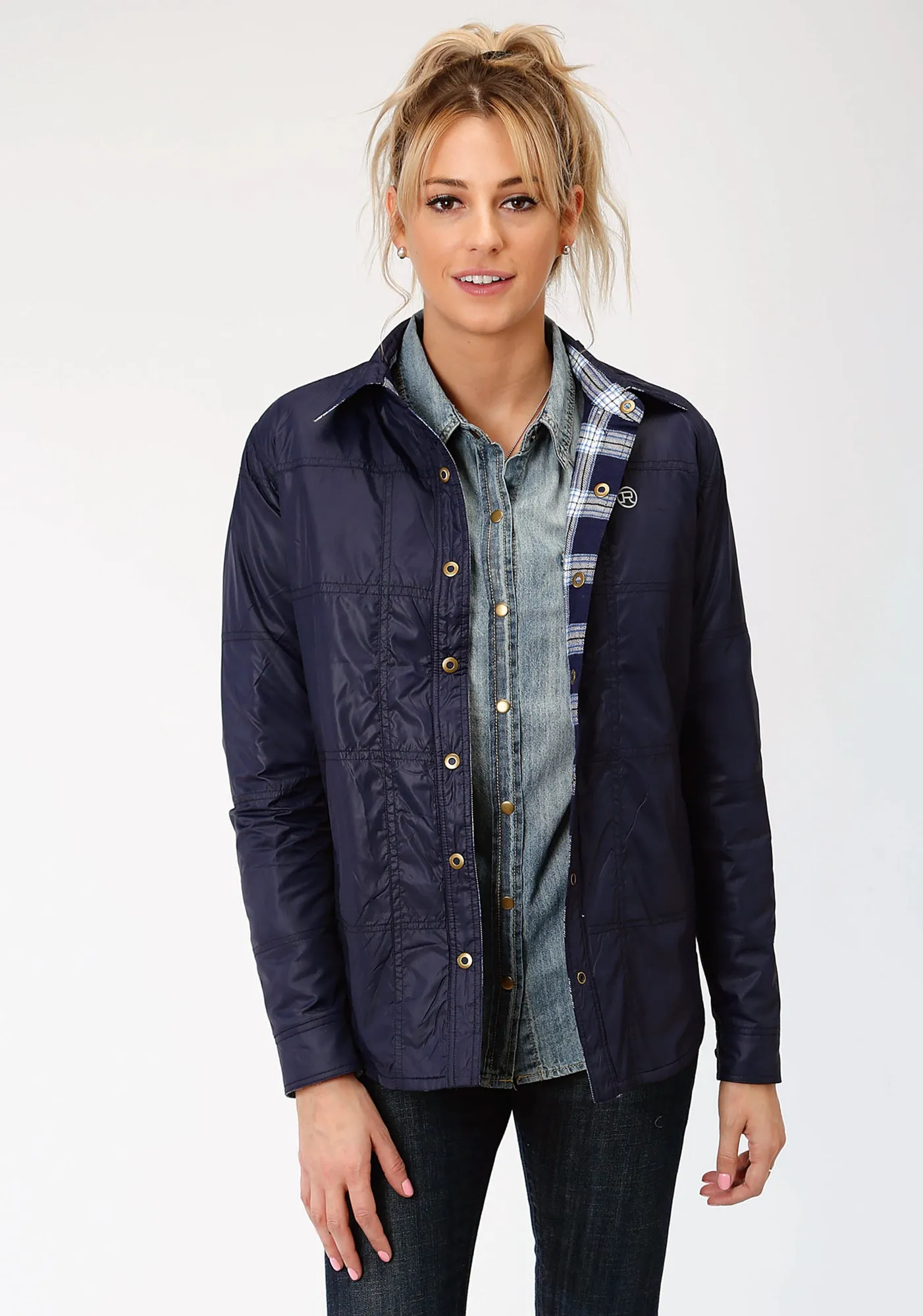 Parent Style Family Style Soft Road Trip Youth Style Roper Womens Navy/White Polyester Reversible Jacket