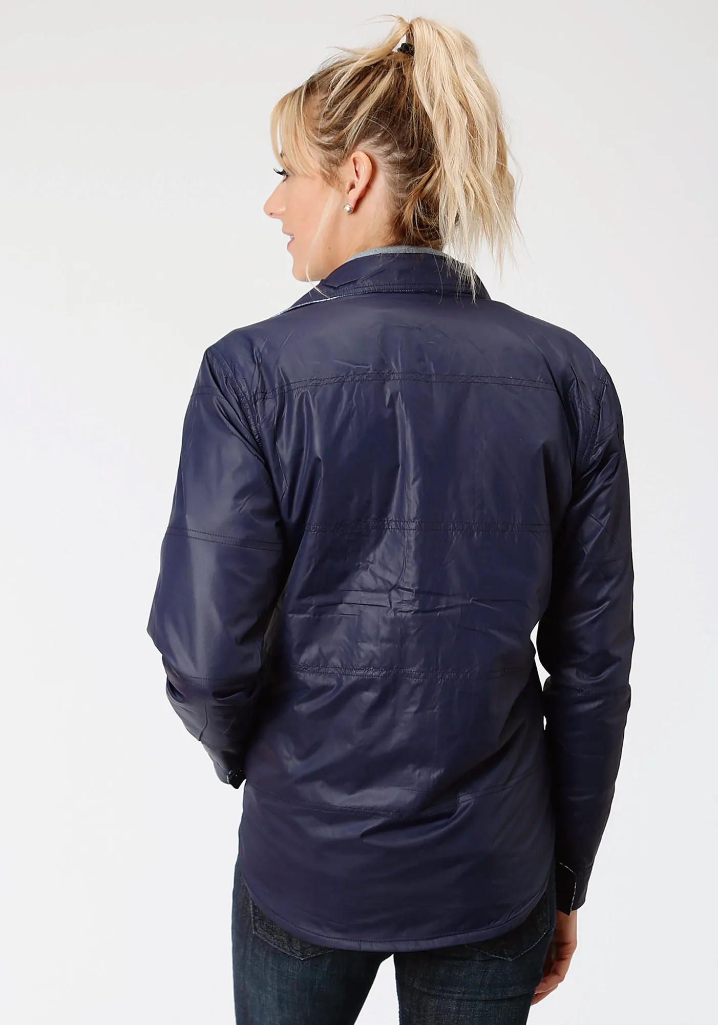 Roper Womens Navy/White Polyester Reversible Jacket Traveler Gear Nature Lover Night Out