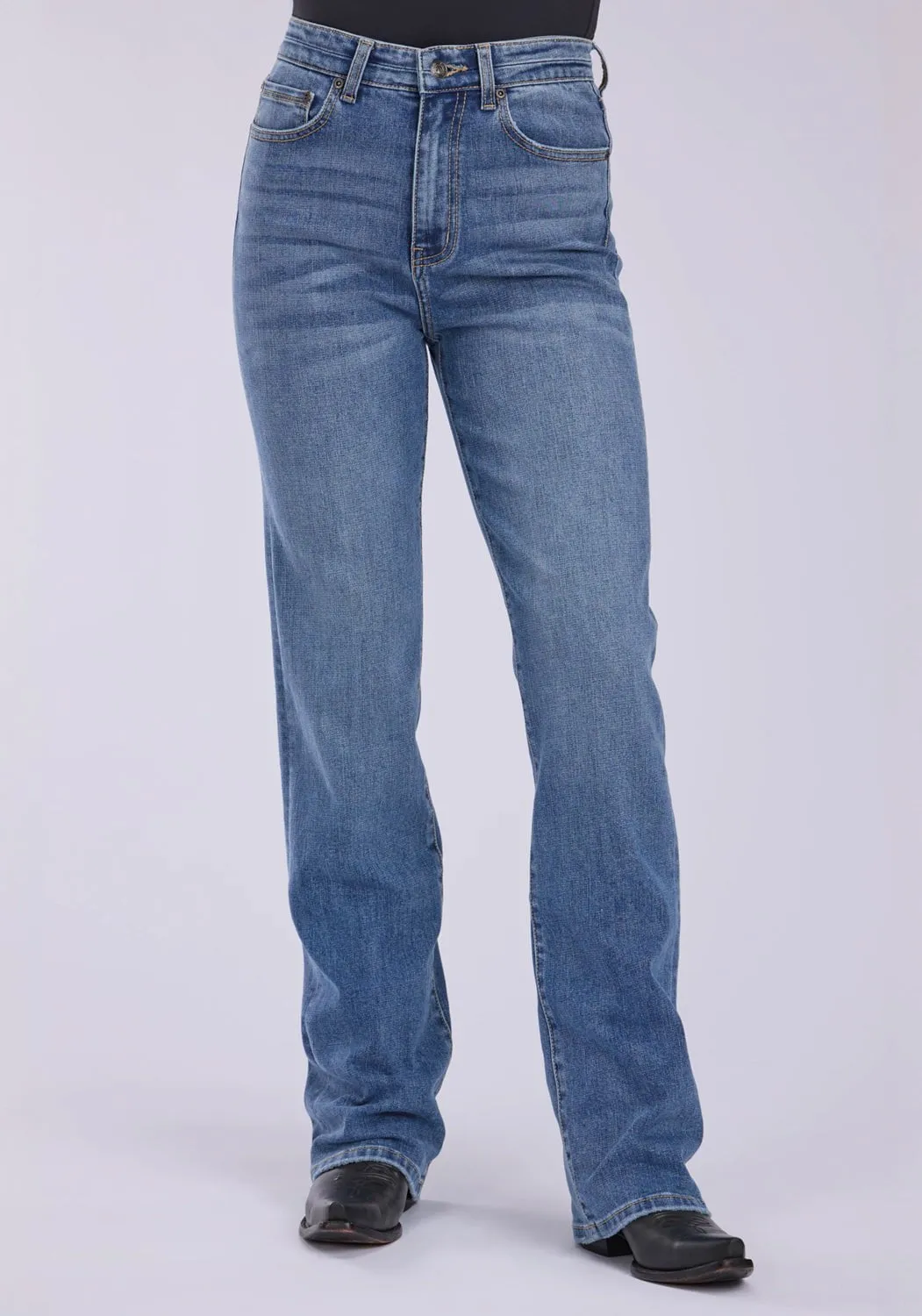 Stetson Womens 915 High Rise Plain Back Blue Cotton Blend Jeans Modern Cut