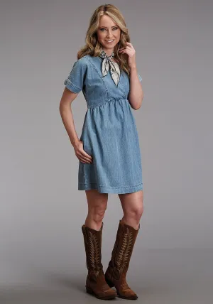 Streamlined Fit Stetson Womens V-Neck Cross Front Blue Cotton Blend S/L Dress Stetson Womens V-Neck Cross Front Blue Cotton Blend S/L Dress Clean Shape