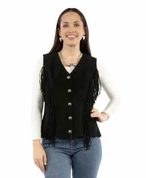 Street Appeal Scully Womens Bohemian Inspired Fringe Black Leather Leather Vest Scully Womens Bohemian Inspired Fringe Black Leather Leather Vest No Bulk Seam Design