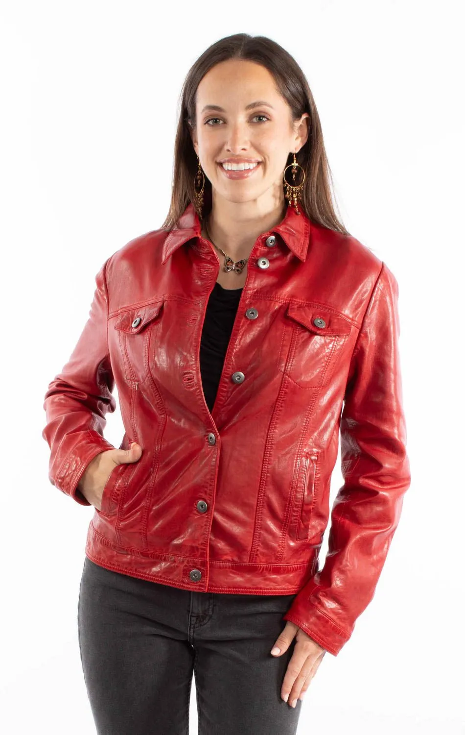 Pre Shrunk Fabric Scully Womens Washed Crinkle Vintage Red Leather Leather Jacket