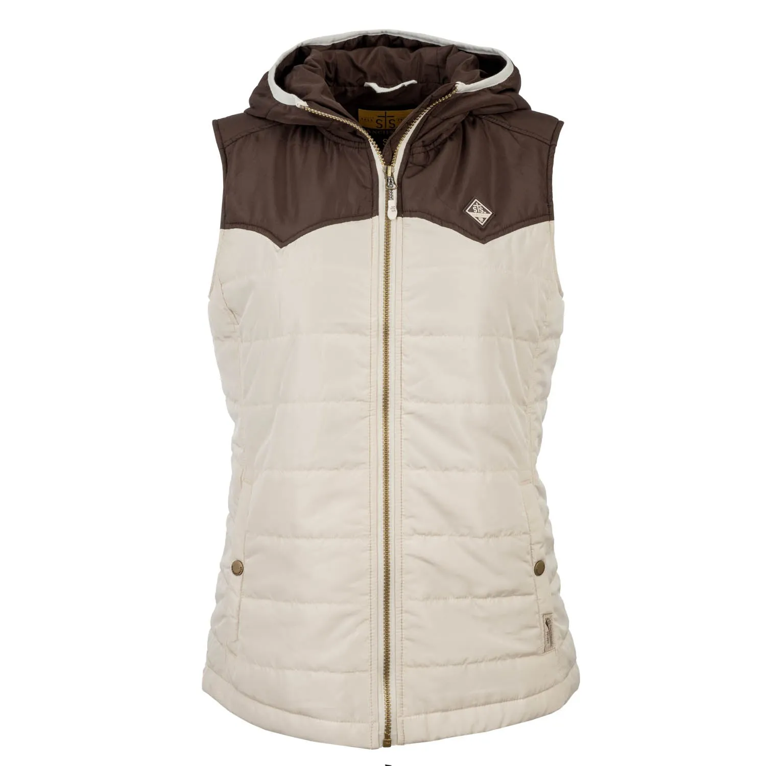 Basic Fashion Modern Outfit STS Ranchwear Womens Rowan Cream/Brown 100% Polyester Softshell Vest