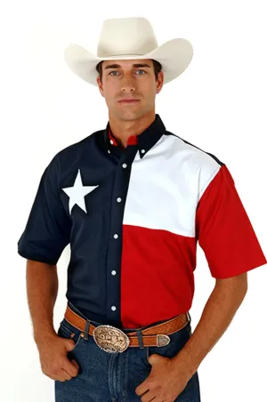 Street Chic Roper Mens Texas Star Flag Navy/White 100% Cotton Btn S/S Shirt Roper Mens Texas Star Flag Navy/White 100% Cotton Btn S/S Shirt Athletic Cut