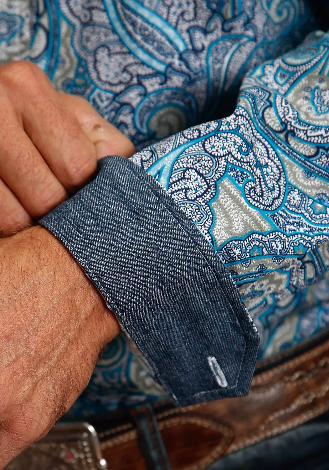 Stetson Mens Blue 100% Cotton Deep Sea Paisley BD L/S 1 Pkt Shirt Classic Wardrobe