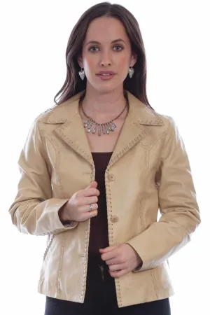 Street Finish Scully Womens Whip Stitch Cream Leather Leather Jacket Flex Knit Waist Panel Scully Womens Whip Stitch Cream Leather Leather Jacket