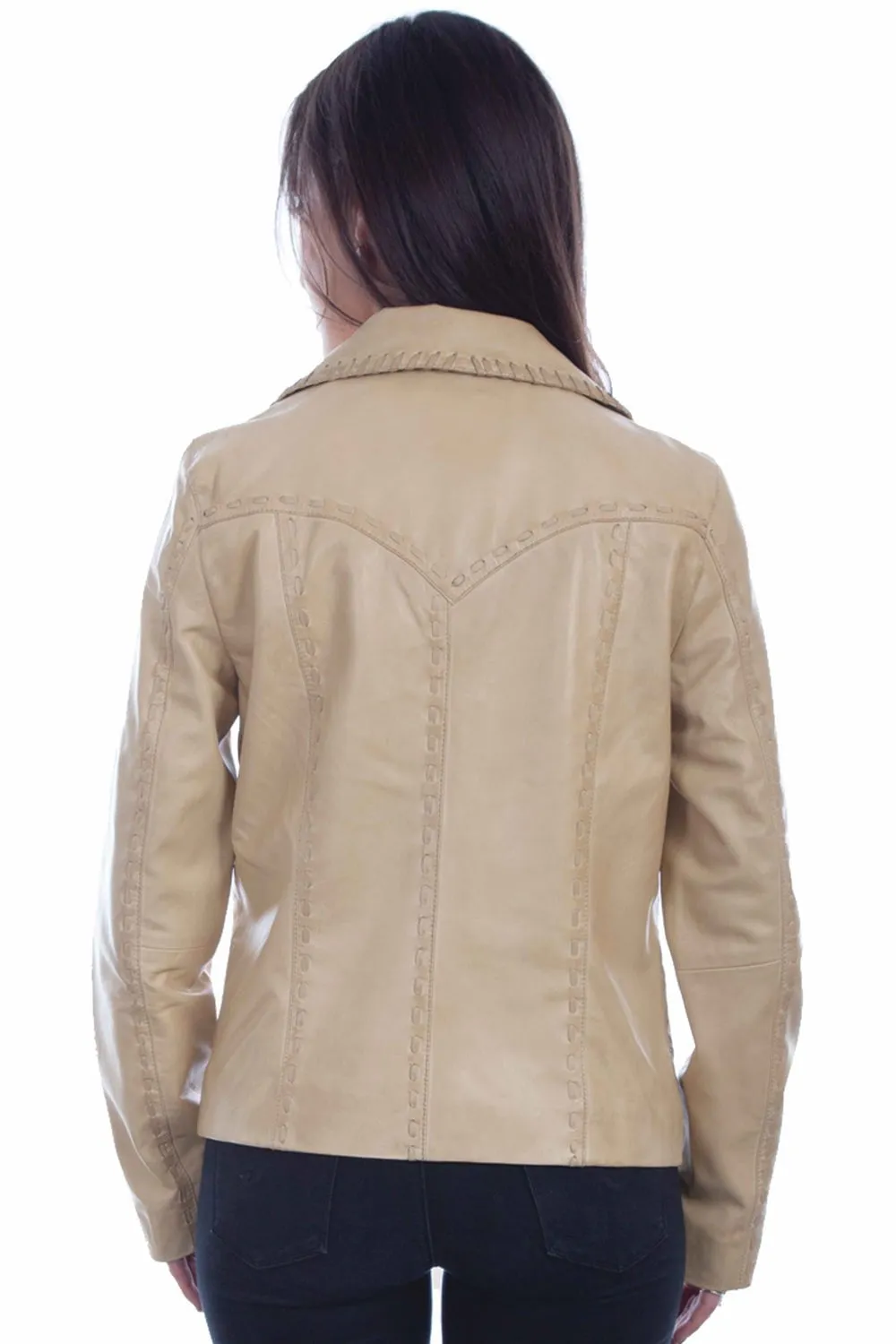 Breathable Minimalist Scully Womens Whip Stitch Cream Leather Leather Jacket