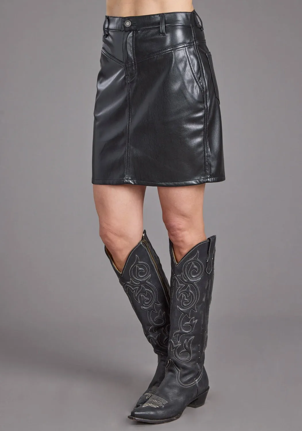 Stetson Womens Front Back Yokes Black Faux Leather Skirt Everyday Use premium design