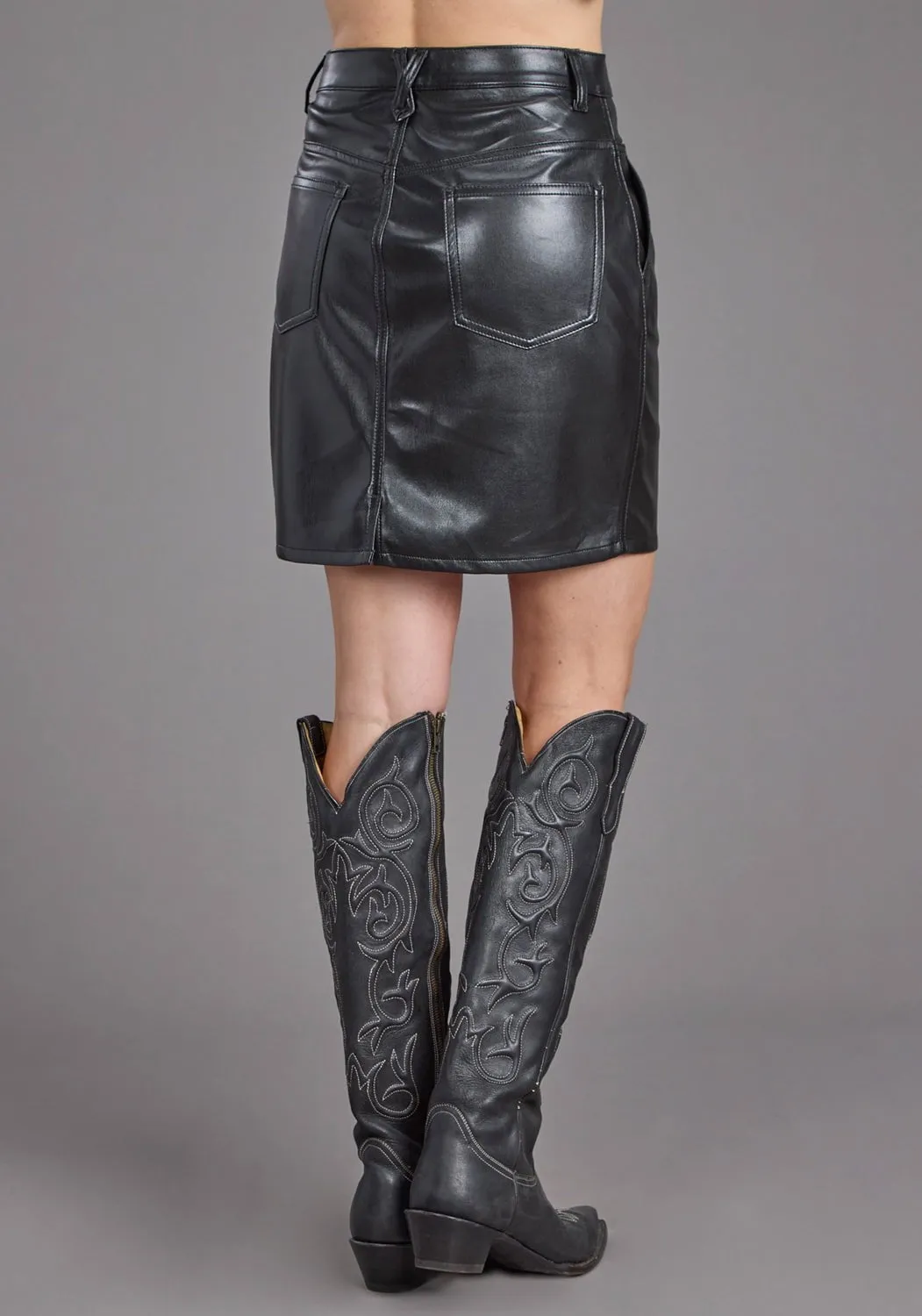 Quick Dry Fabric Stetson Womens Front Back Yokes Black Faux Leather Skirt