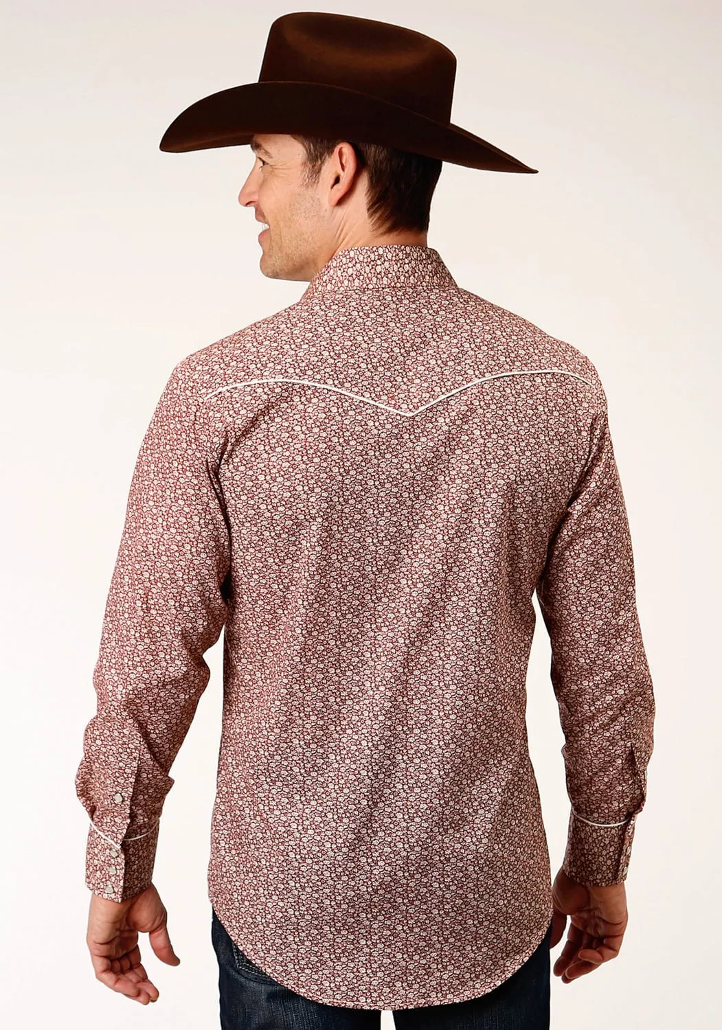 Roper Mens Vintage Floral Print Red Cotton Blend L/S Shirt Poolside Lounge Thermoregulating Fabric