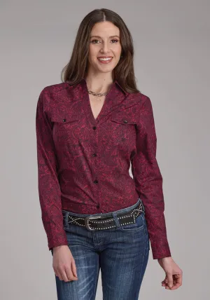 Street Look Roper Womens 2241 Paisley Burgundy 100% Cotton Btn L/S Shirt Lakeside Relaxation Neutral Toned Stitching Roper Womens 2241 Paisley Burgundy 100% Cotton Btn L/S Shirt