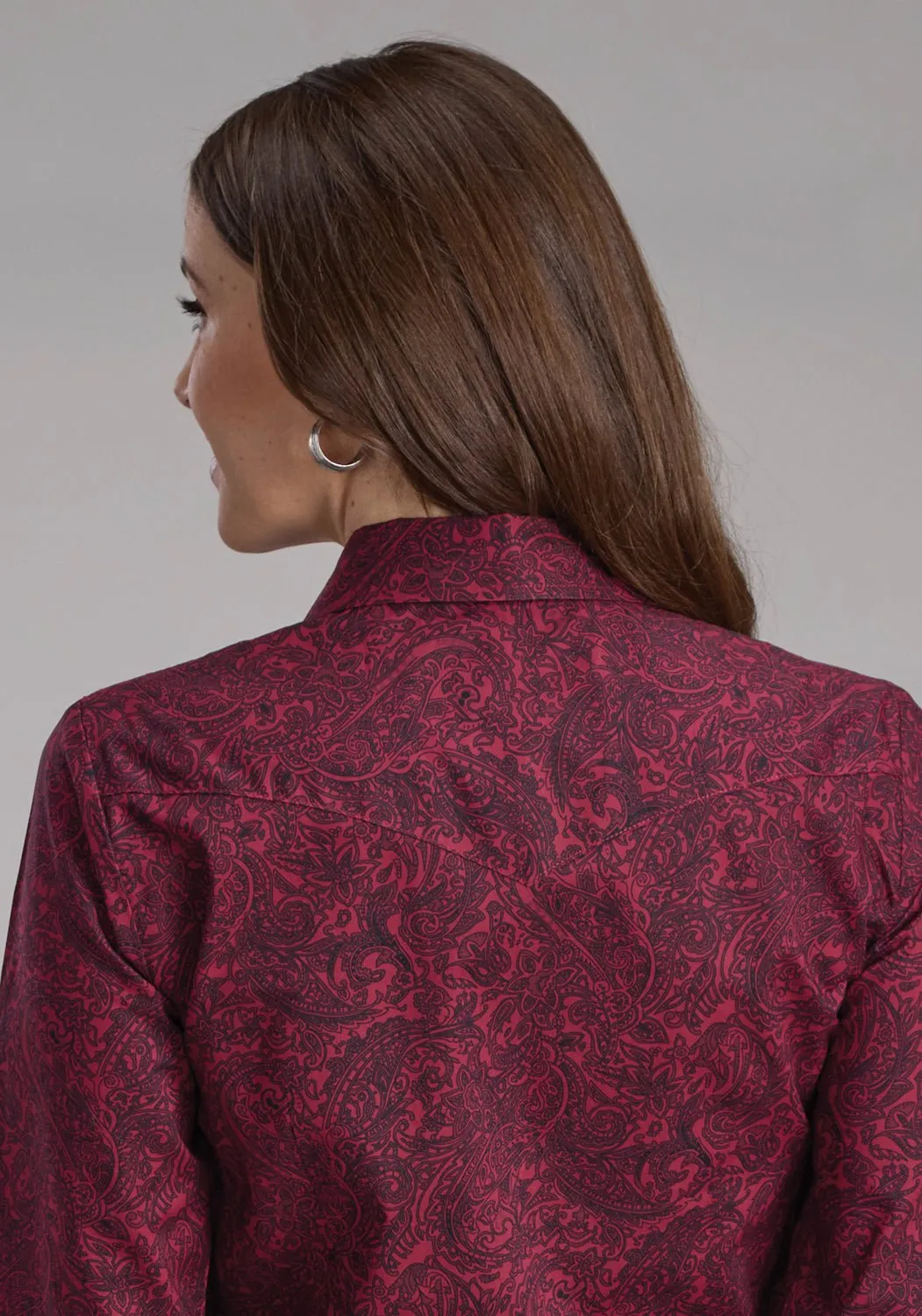 Roper Womens 2241 Paisley Burgundy 100% Cotton Btn L/S Shirt Sporty Layer Breathable Layer