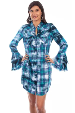 Street Profile Scully Womens Teal Rayon Western Shirt L/S Dress Scully Womens Teal Rayon Western Shirt L/S Dress Brunch Outfit Classic Wear Luxury