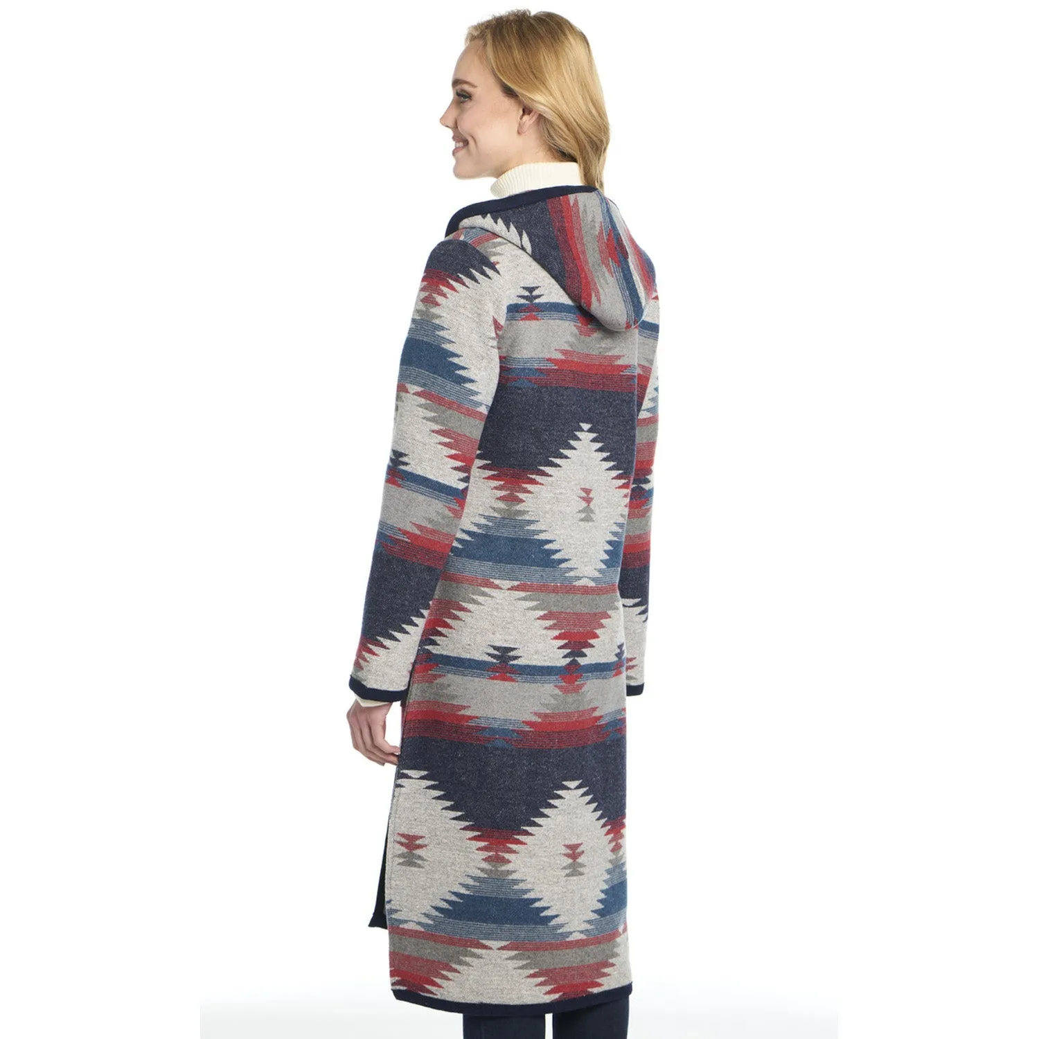 Vibrant Bold Look Street Fashion Cripple Creek Womens Button Front Navajo Blanket Scenic Blue Polyester Duster Coat