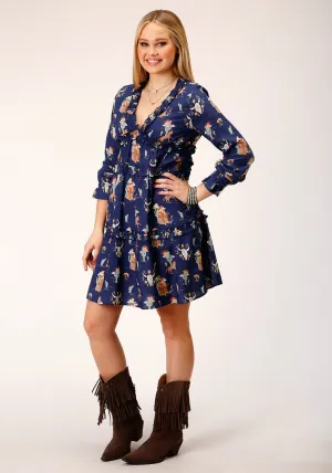 Street Style Roper Womens Cowboy Toile Blue 100% Rayon S/S Dress Roper Womens Cowboy Toile Blue 100% Rayon S/S Dress Pre Shrunk Fabric