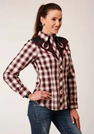 Street Wear Roper Womens Fancy Plaid Wine Cotton Blend L/S Shirt Trendsetting Design Roper Womens Fancy Plaid Wine Cotton Blend L/S Shirt