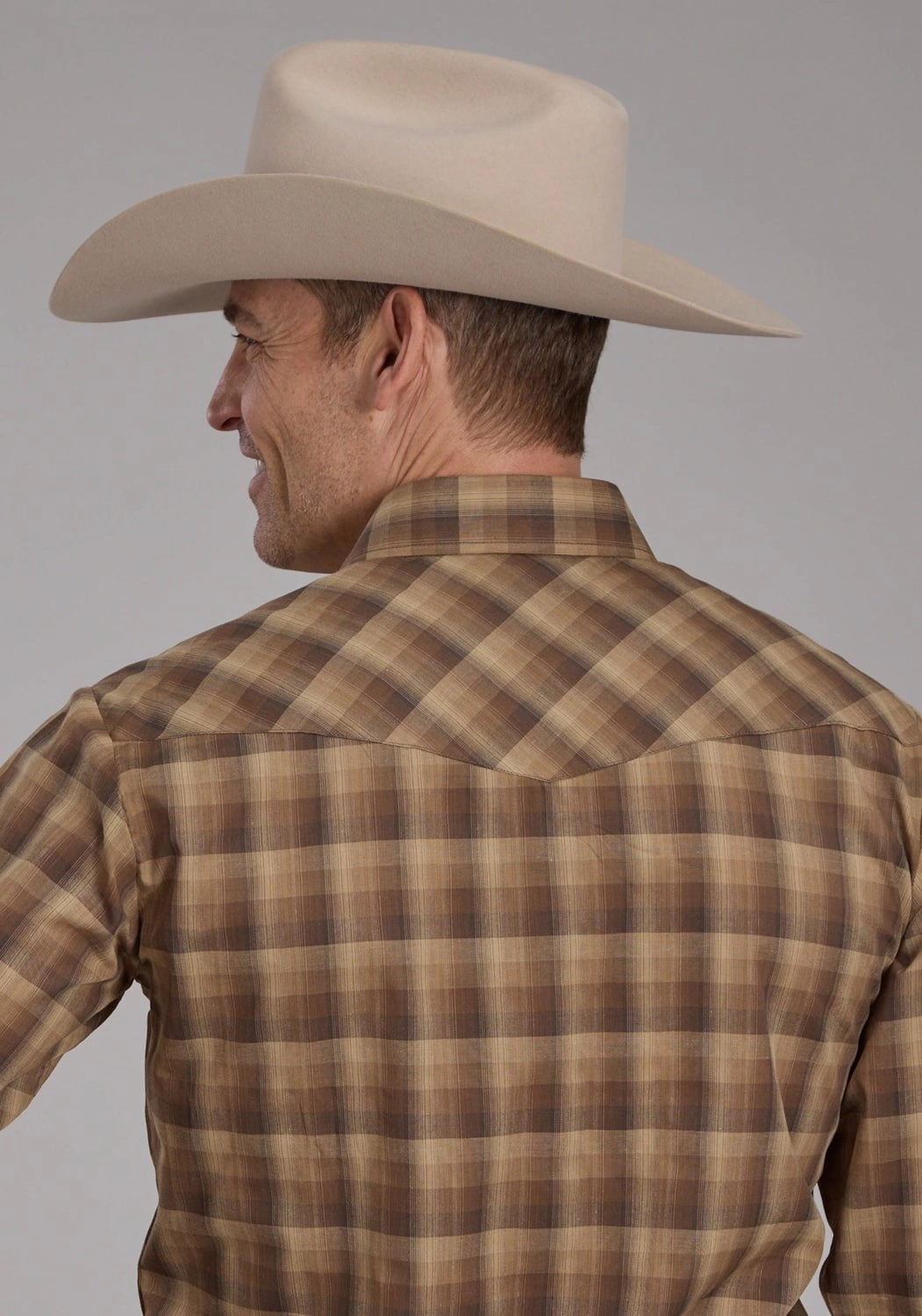 Youthful Style Tailored Cut Roper Mens 2129 Ombre Plaid Brown/Tan Cotton Blend L/S Shirt