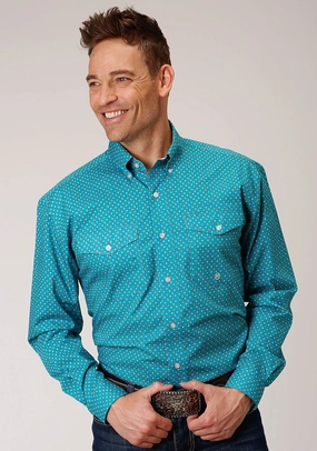 Street Chic Roper Mens Turquoise 100% Cotton Foulard BD L/S Button Shirt Multipurpose Utility Camouflage Print Roper Mens Turquoise 100% Cotton Foulard BD L/S Button Shirt