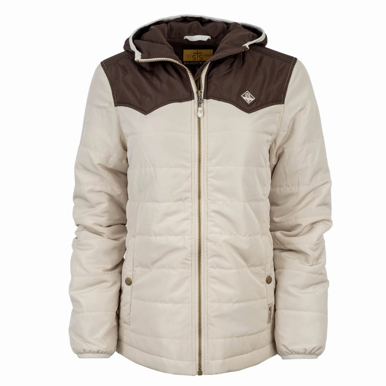 STS Ranchwear Womens Rowan Cream/Brown 100% Polyester Softshell Jacket Reinforced Pockets