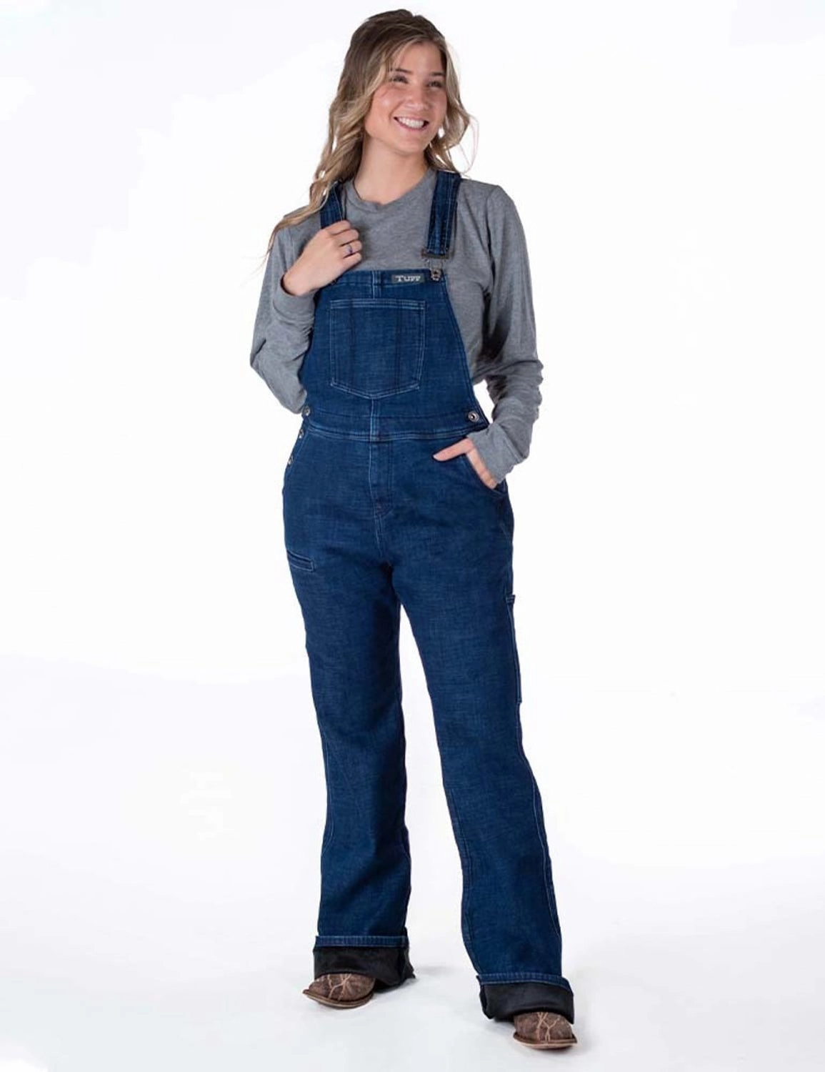 Cowgirl Tuff Womens Stretch Winter Dark Wash Cotton Blend Bib Overall Clean Piece Casual Wear