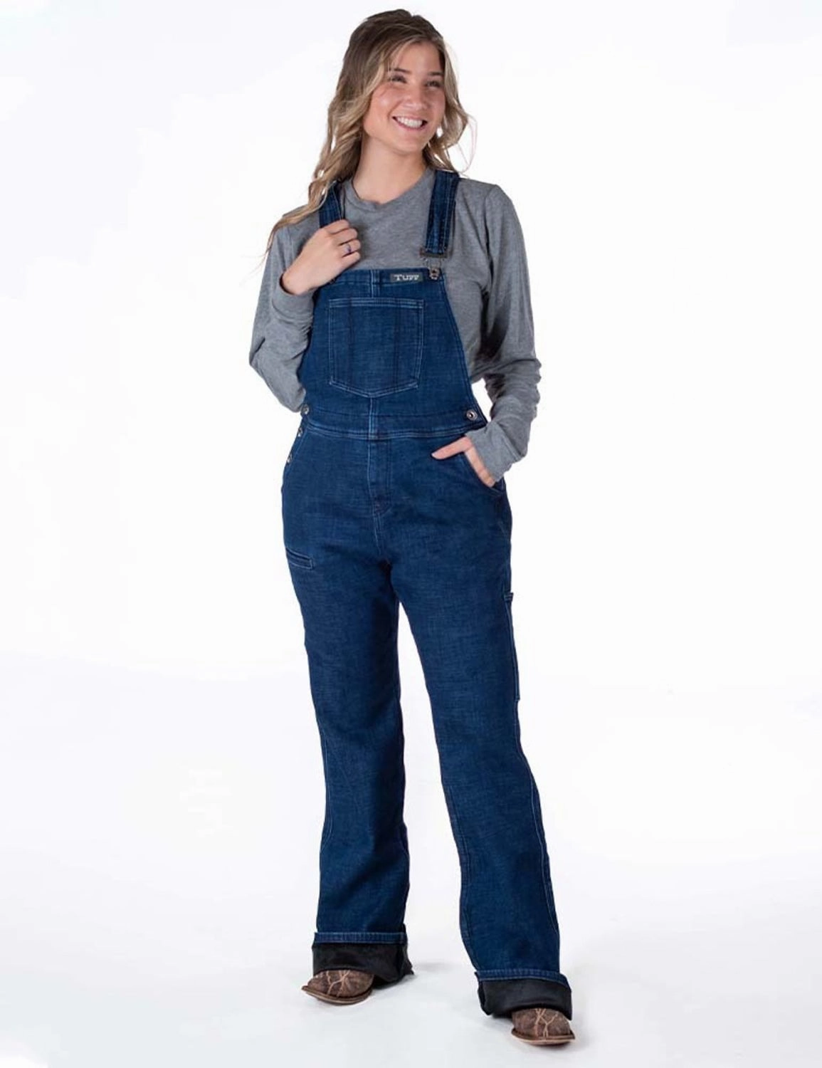 Neutral Casual Streetwear Fan Cowgirl Tuff Womens Stretch Winter Dark Wash Cotton Blend Bib Overall