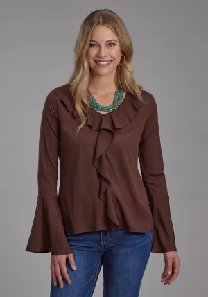 Stretchable Fabric Roper Womens 2191 Peasant Brown 100% Polyester L/S Blouse Roper Womens 2191 Peasant Brown 100% Polyester L/S Blouse Trendy Look Layering Essential