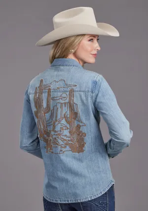 Stretchable Fabric Stetson Womens Mountain Tableau Stitch Blue 100% Cotton L/S Shirt Stetson Womens Mountain Tableau Stitch Blue 100% Cotton L/S Shirt Modern Fit Seasonal Style