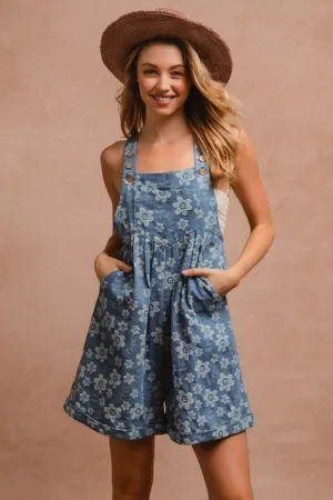 Stretchable Material JILL FLORAL EMBROIDERED DENIM SHORTALLS WITH POCKETS S-XL JILL FLORAL EMBROIDERED DENIM SHORTALLS WITH POCKETS S-XL garden work
