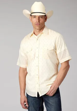 Stretchable Roper Mens 2067 Diamond Wallpaper White Cotton Blend S/S Shirt Business Meeting Roper Mens 2067 Diamond Wallpaper White Cotton Blend S/S Shirt