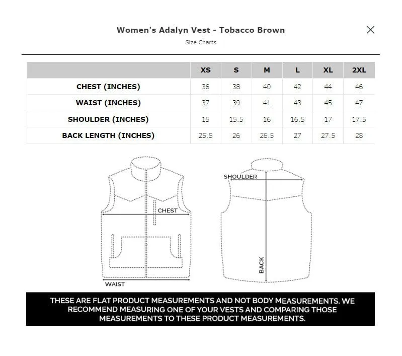 STS Ranchwear Womens Adalyn Tobacco Brown Leather Leather Vest Artist Vibe Smooth Easy Layering