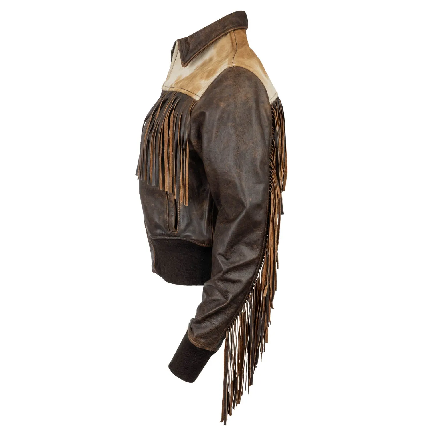 Sleek Waist STS Ranchwear Womens Lettie Antique Brown Leather Fringe Jacket