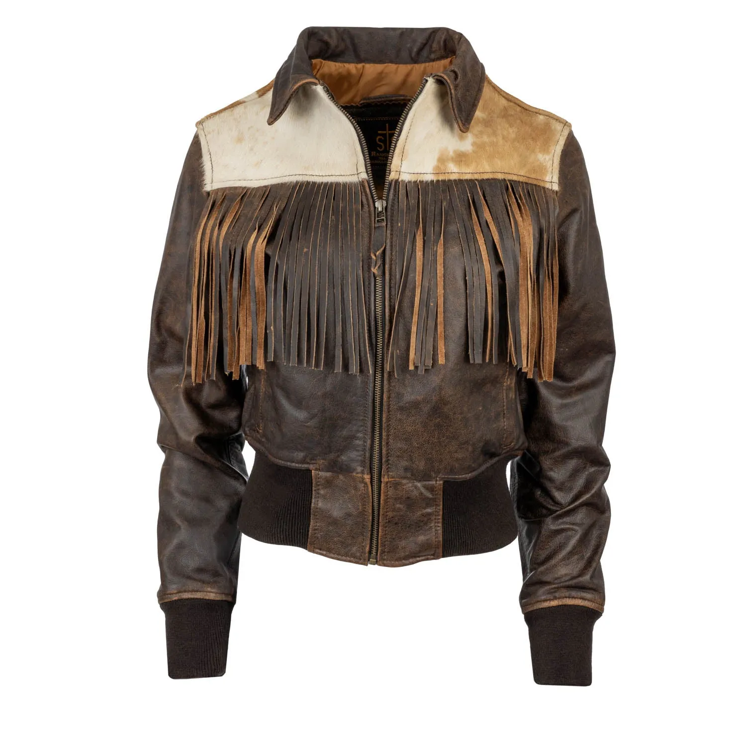 Active Ready STS Ranchwear Womens Lettie Antique Brown Leather Fringe Jacket