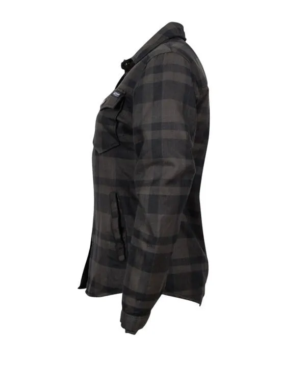 STS Ranchwear Womens Trapper Shirt Gray/Navy Plaid 100% Polyester Cotton Jacket Adaptive Stretch Fabric