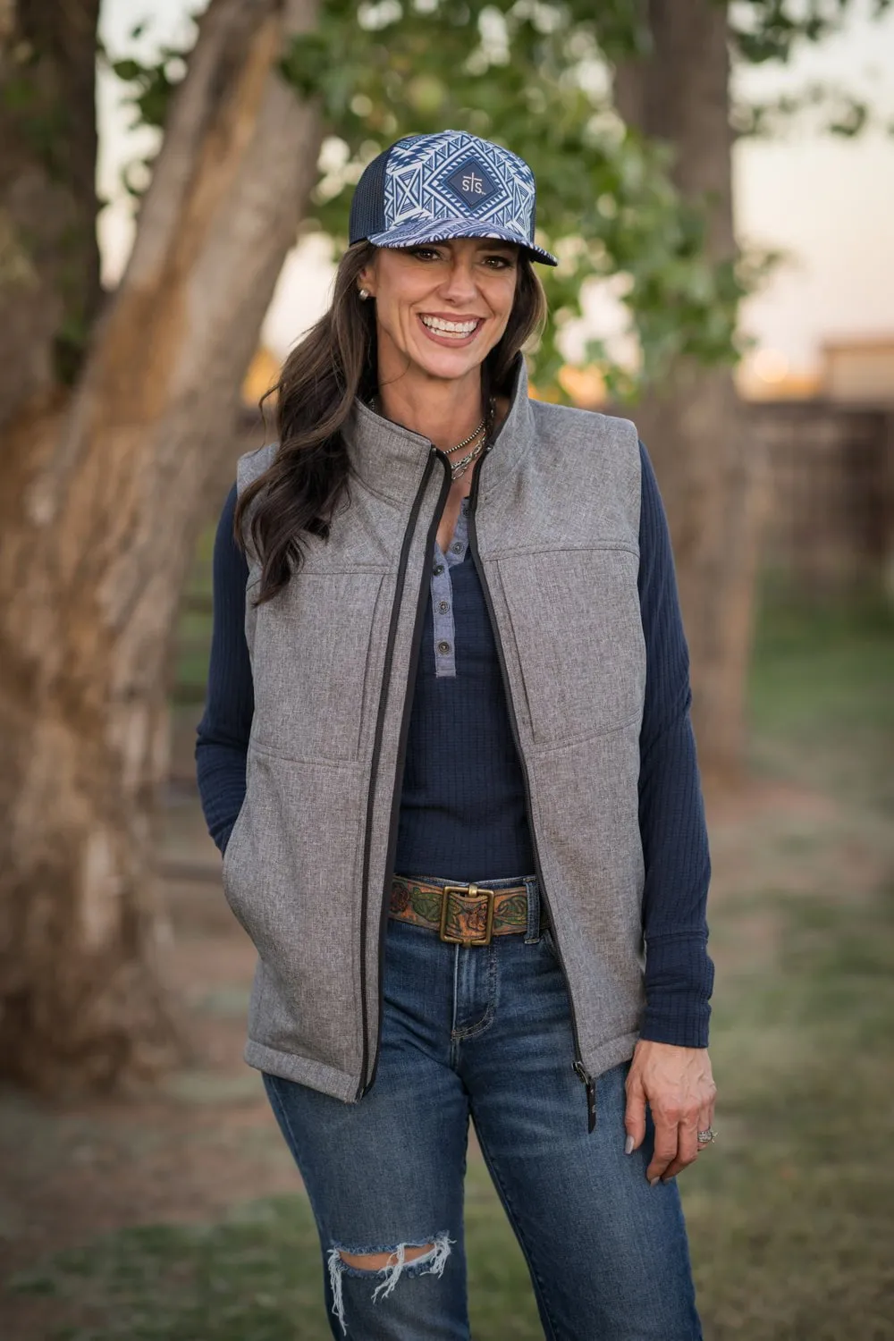 Eco Friendly Night Out Earthy Modern Minimalist Office Wear STS Ranchwear Womens Weston Vest Heather Gray Poly/Spandex Fleece Vest